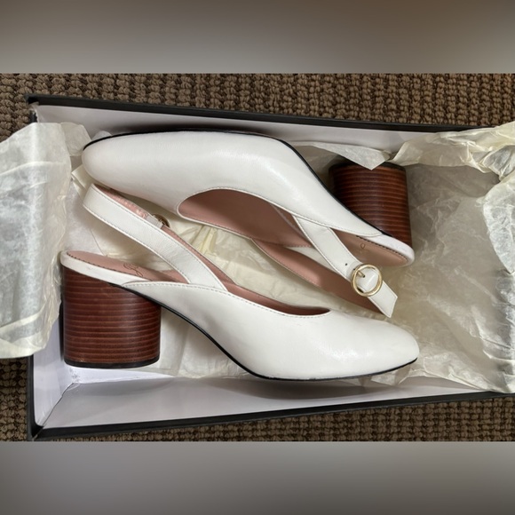 J Crew women’s sling back mid heel pump shoes off white - sz 6.5 - Picture 6 of 7